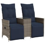 vidaXL Canapé de jardin inclinable 2 places avec Table en résine tressée grise
