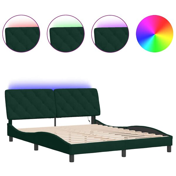 vidaXL Cadre de lit avec LED sans matelas vert foncé 160x200 cm velours
