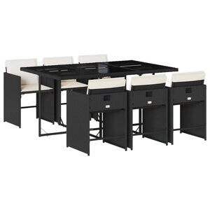 vidaXL Ensemble à manger de jardin coussins 7Pièces Noir Résine tressée