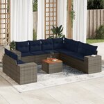 vidaXL Salon de jardin 10 Pièces avec coussins gris résine tressée