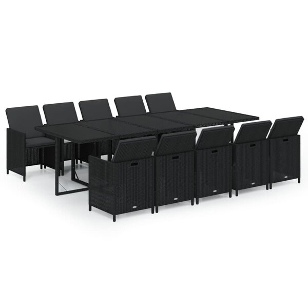 vidaXL Ensemble à dîner de jardin coussins 11 Pièces Résine tressée Noir