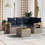 vidaXL Salon de jardin 5 Pièces avec coussins gris résine tressée