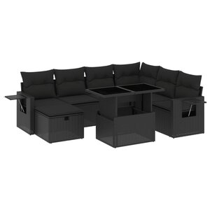 vidaXL Salon de jardin 8 Pièces avec coussins noir résine tressée