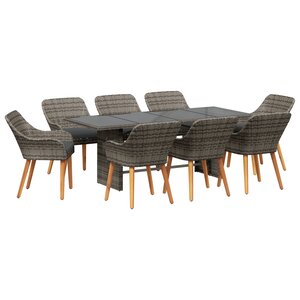vidaXL Ensemble de salle à manger de jardin poly rotin gris de 9 pièces