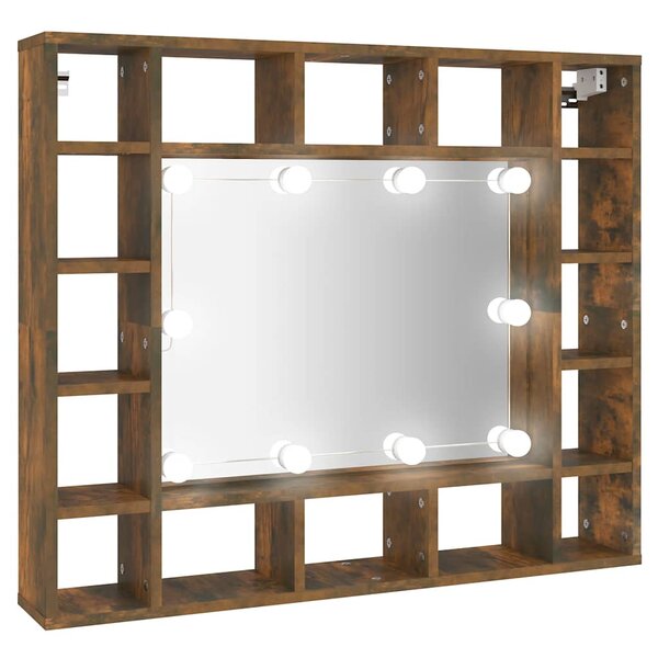 vidaXL Armoire à miroir avec LED Chêne fumé 91x15x76 5 cm