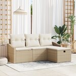 vidaXL Ensemble de canapé de jardin 4 pièces avec coussins Beige Poly Rotin