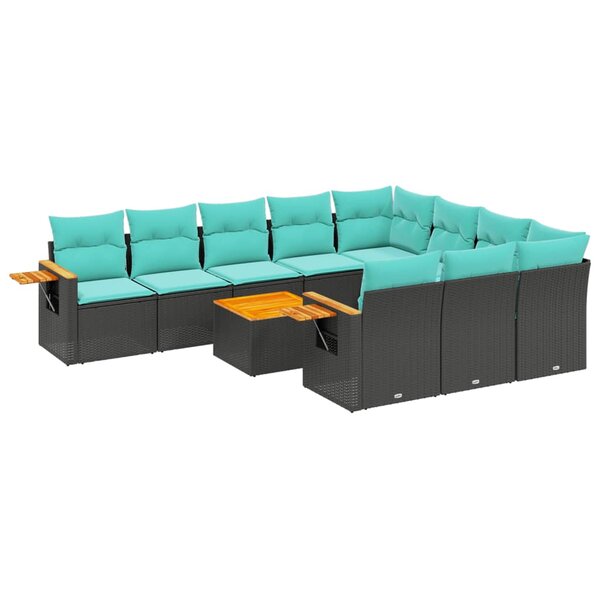 vidaXL Salon de jardin 11 Pièces avec coussins noir résine tressée
