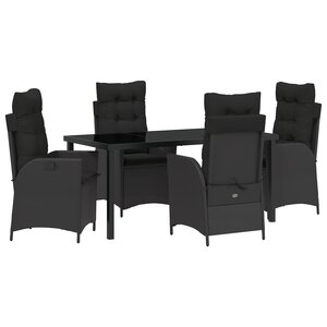 vidaXL Ensemble de salle à manger de jardin 5 pièces avec coussins Noir Rotin Poli