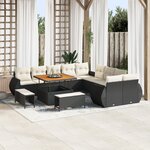 vidaXL Ensemble de canapé de jardin 13 pièces avec coussins noir en poly rotin acacia