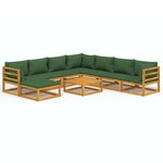 vidaXL Salon de jardin 9 Pièces avec coussins vert bois massif