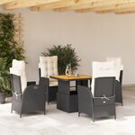 vidaXL Ensemble à manger de jardin coussins 5Pièces Noir Résine tressée