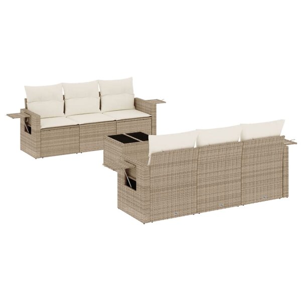 vidaXL Salon de jardin avec coussins 7 Pièces beige résine tressée
