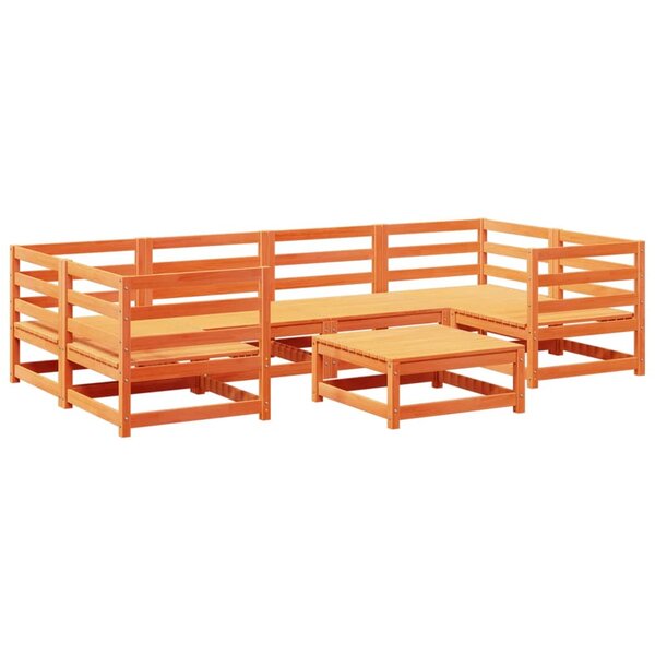 vidaXL Salon de jardin 7 Pièces cire marron bois de pin massif