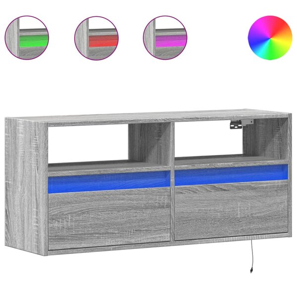 vidaXL Meuble TV mural avec lumières LED sonoma gris 100x31x45 cm