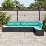 vidaXL Ensemble de canapé de jardin 6 Pièces Noir et turquoise polyrotin