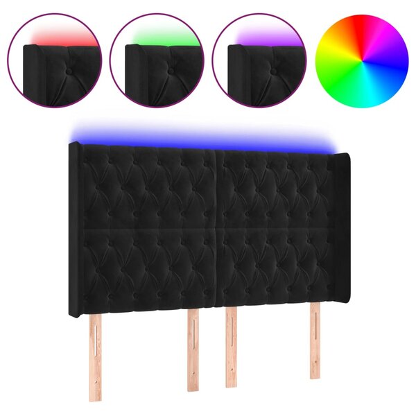 vidaXL Tête de lit à LED Noir 163x16x118/128 cm Velours