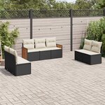 vidaXL Salon de jardin 7 Pièces avec coussins noir résine tressée