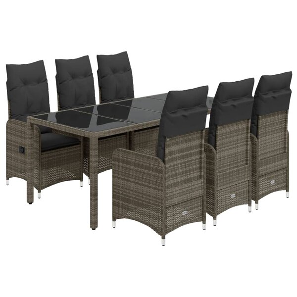 vidaXL Ensemble de bistro de jardin 7 Pièces coussins gris poly rotin