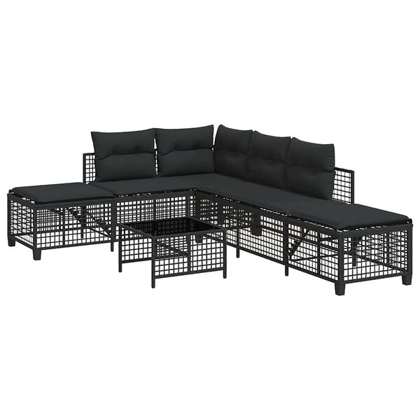 vidaXL Salon de jardin d'angle 3 Pièces avec coussins noir résine tressée