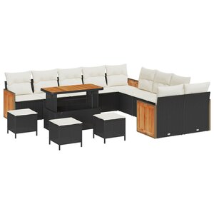 vidaXL Ensemble de canapé de jardin avec coussin 14 Pièces Noir et Crème
