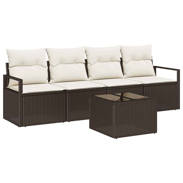 vidaXL Ensemble de canapé de jardin avec coussin 5 Pièces Marron et Crème