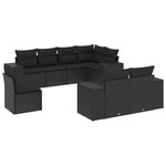 vidaXL Salon de jardin 8 Pièces avec coussins noir résine tressée