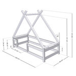 Lit Tipi enfant avec barrière bois massif gris 90 x 160 cm