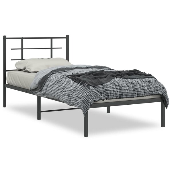 vidaXL Cadre de lit métal sans matelas avec tête de lit noir 90x190 cm