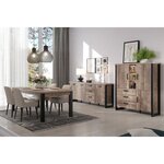 Table à manger EMILE 6 personnes - Mélamine chêne brun tabac et noir mat - 160 x 90 x 77 cm