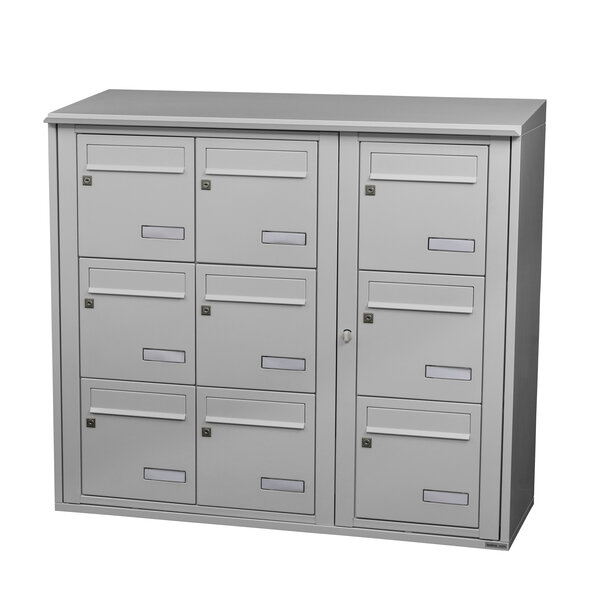 Bloc collectif Leabox  3x3  grade 3  simple face  extérieur  fixation murale  gris clair ral 7035 finition brillante