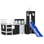 vidaXL Lit mezzanine enfants et tour blanc/noir 90x200 cm pin massif