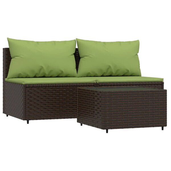 vidaXL Salon de jardin 3 Pièces avec coussins marron résine tressée