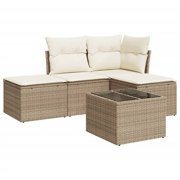 vidaXL Salon de jardin avec coussins 5 Pièces beige résine tressée