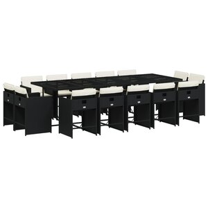 vidaXL Ensemble à manger de jardin 15 Pièces coussins noir résine tressée