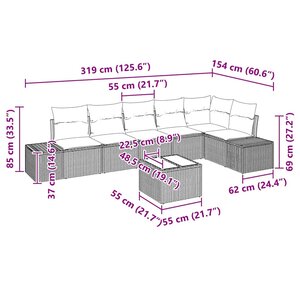 vidaXL Ensemble de canapé de jardin avec coussin 7 Pièces Noir