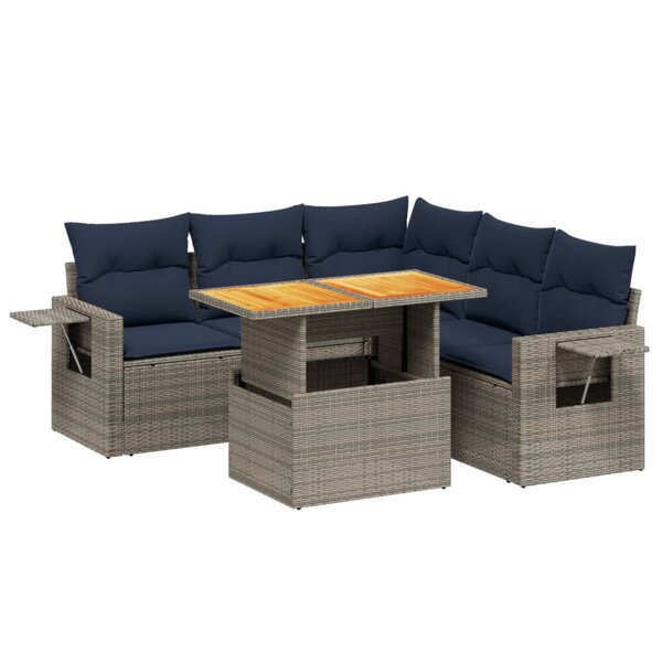 vidaXL Salon de jardin 6 Pièces avec coussins gris résine tressée