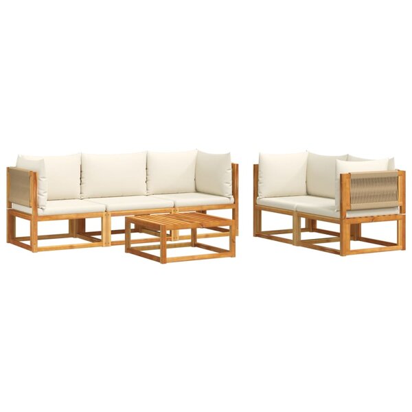 vidaXL Ensemble de canapés de jardin 6 pièces avec coussins en bois d'acacia et corde