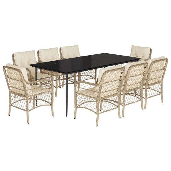 vidaXL Ensemble à manger de jardin et coussins 9 Pièces beige Poly rotin