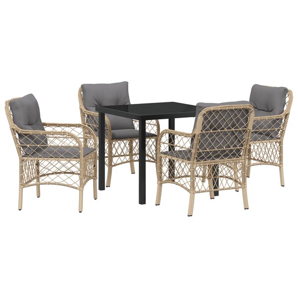 vidaXL Set de salle à manger de jardin de 5 pièces avec coussins beige en poly rattan