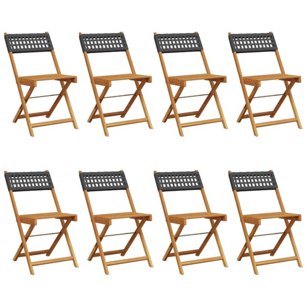 vidaXL Chaises de jardin pliantes lot de 8 noir poly rotin bois massif