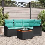 vidaXL Ensemble de canapé de jardin 5 Pièces Noir et turquoise