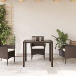 vidaXL Table de jardin avec dessus en verre marron résine tressée