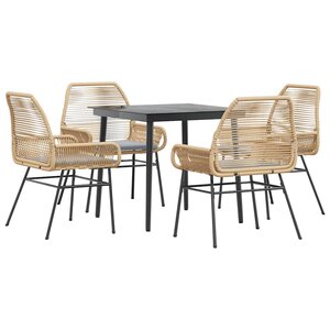 vidaXL Ensemble à manger jardin coussins 5Pièces marron poly rotin verre