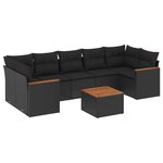 vidaXL Salon de jardin 8 Pièces avec coussins noir résine tressée