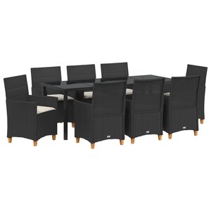 vidaXL Ensemble de 9 Chaises de Salle à Manger de Jardin avec Coussins Noir en Rattan Poly