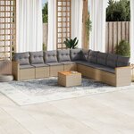 vidaXL Salon de jardin et coussins 10 Pièces mélange beige résine tressée