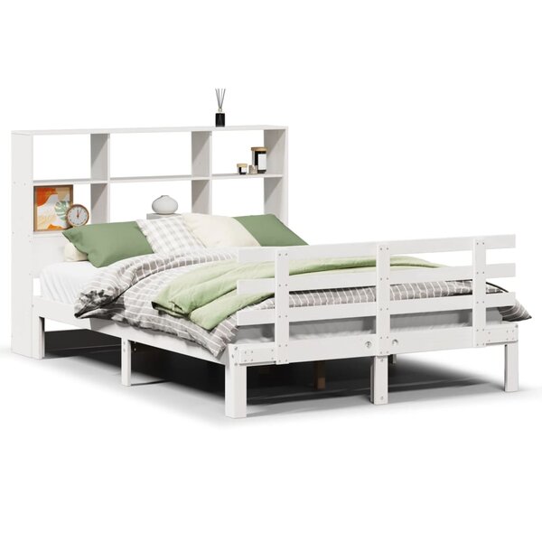 vidaXL Lit bibliothèque sans matelas blanc 140x190 cm bois pin massif