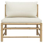 vidaXL Canapé central de jardin avec coussins blanc crème Bambou