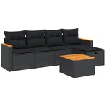 vidaXL Salon de jardin 6 Pièces avec coussins noir résine tressée