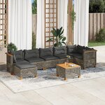 vidaXL Salon de jardin 8 Pièces avec coussins gris résine tressée